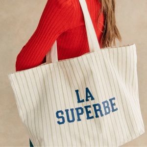 NEW Sezane La Superbe Canvas Stripe Tote Bag